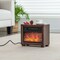 Costway Mini Desktop Electric Fireplace Heater Portable Wooden Fireplace with Vivid Flame Brown